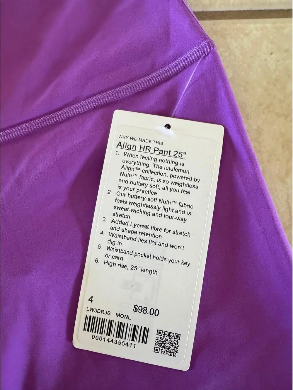 Lululemon Align High Rise 25” Moonlit Magenta Size 4 NWT